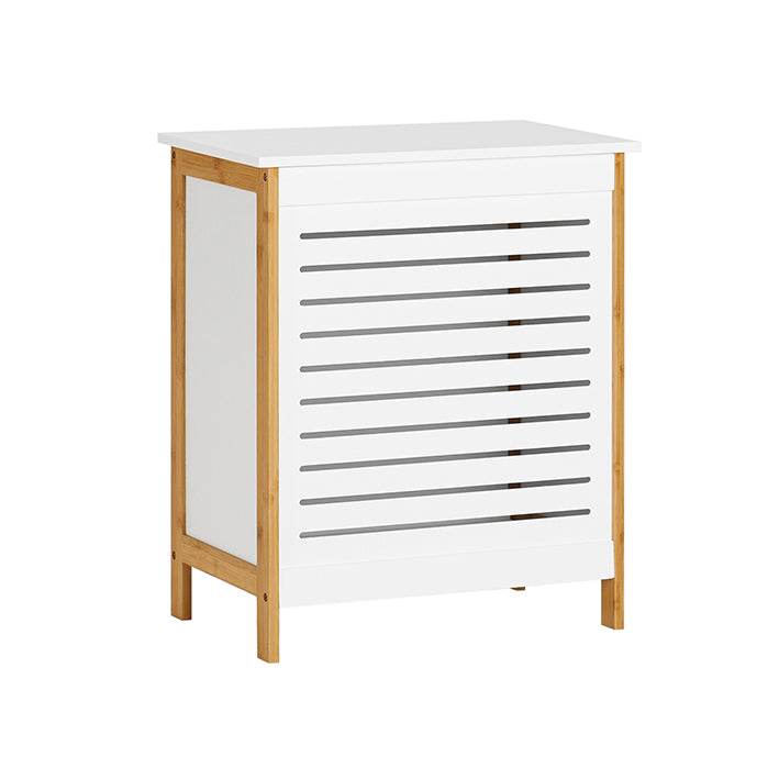 Wäschetruhe Wäschesammler Wäschekorb Wäschetonne mit Deckel Wäschebox Weiss+Natur B50XT30XH60cm