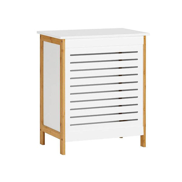 Wäschetruhe Wäschesammler Wäschekorb Wäschetonne mit Deckel Wäschebox Weiss+Natur B50XT30XH60cm