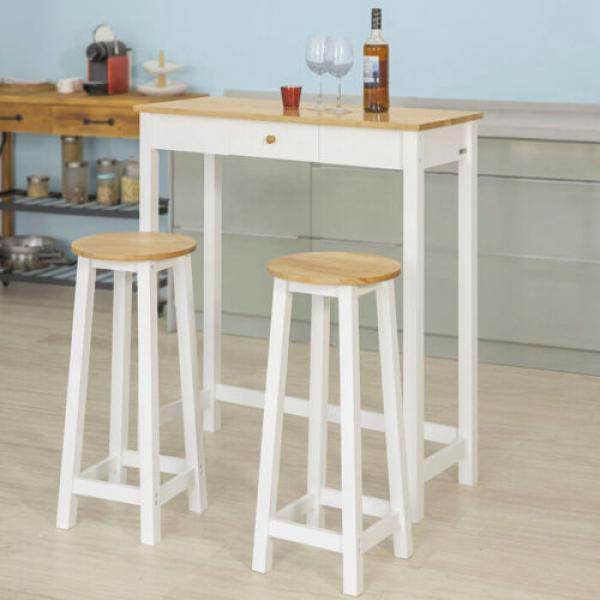 Bartisch Mit 2 Barhockern | Weiss-Natur