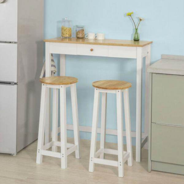 Bartisch Mit 2 Barhockern | Weiss-Natur