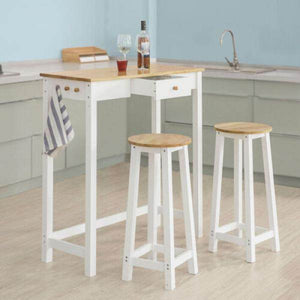 Bartisch Mit 2 Barhockern | Weiss-Natur