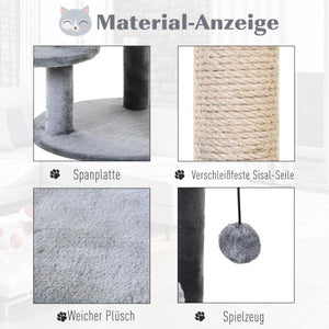 Katzenbaum 4-Stock Katzenhöhle mit Spielbällen Sitzstange Sisalsäule Sisal Plüsch Grau