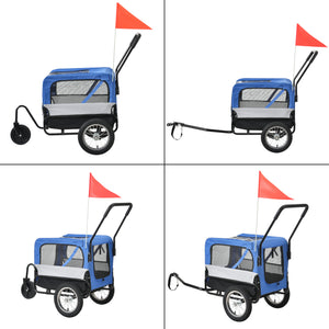 Fahrradanhänger 2 in 1 Jogger Hunde Transport Blau/Grau/Schwarz
