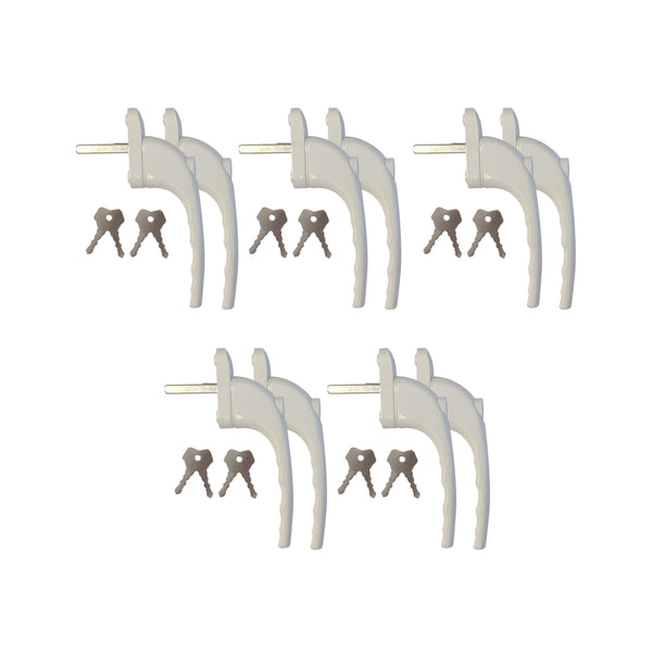 Window handles with lock, set of 10, white