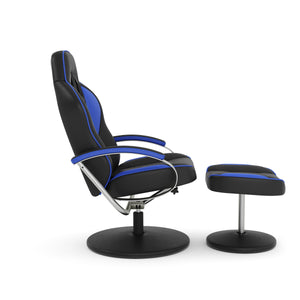 Fernsehsessel mit Fusshocker blau/schwarz
