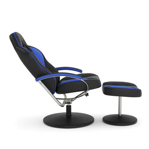 Fernsehsessel mit Fusshocker blau/schwarz