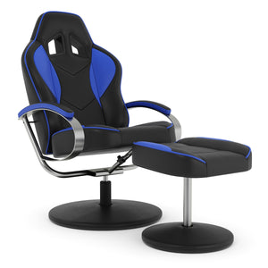 Fernsehsessel mit Fusshocker blau/schwarz