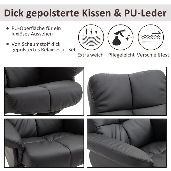 Fernsehsessel Relaxsessel verstellbar mit Hocker schwarz