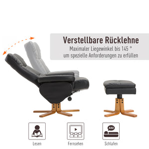 Fernsehsessel Relaxsessel verstellbar mit Hocker schwarz