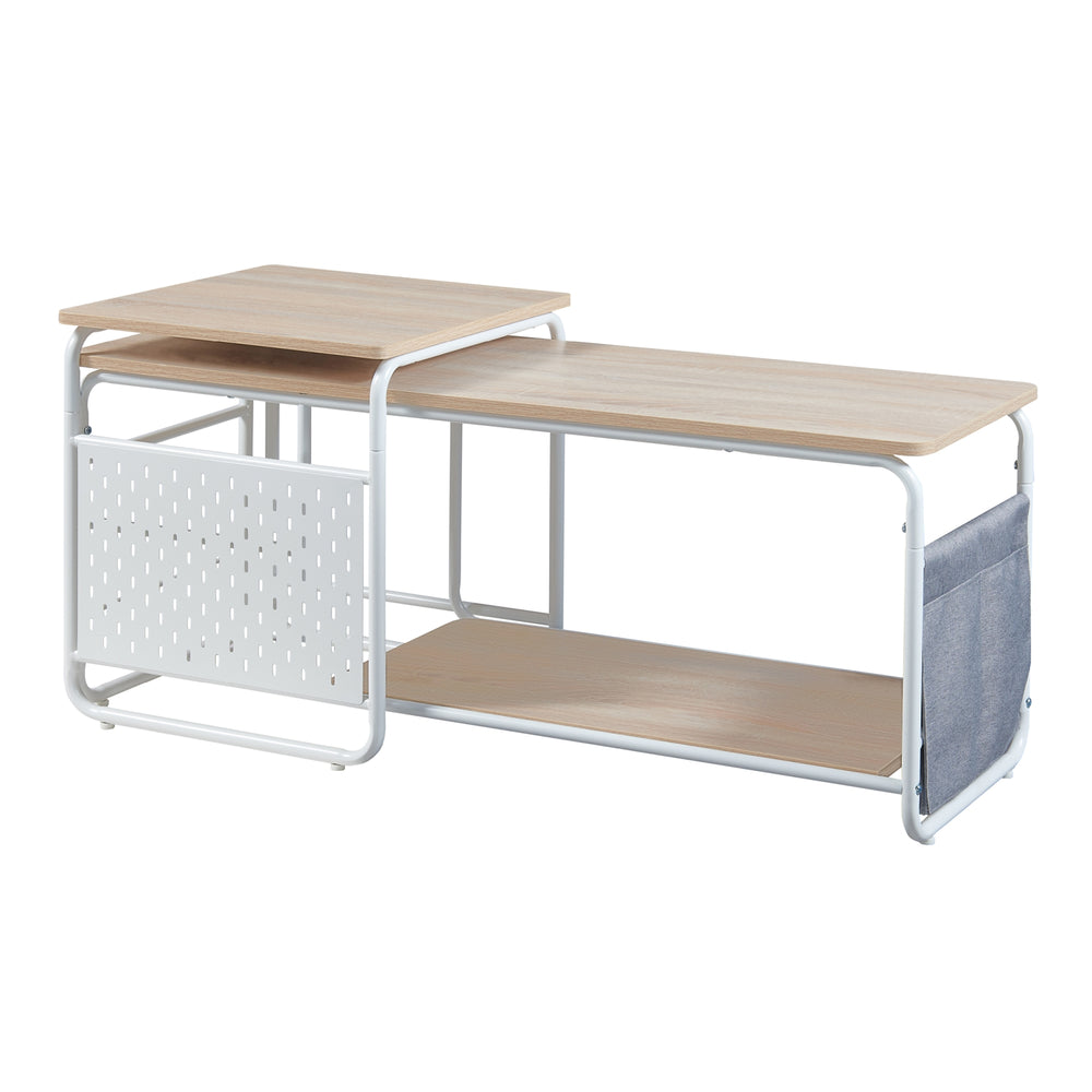Mobile TV con tavolino laterale, bianco/rovere