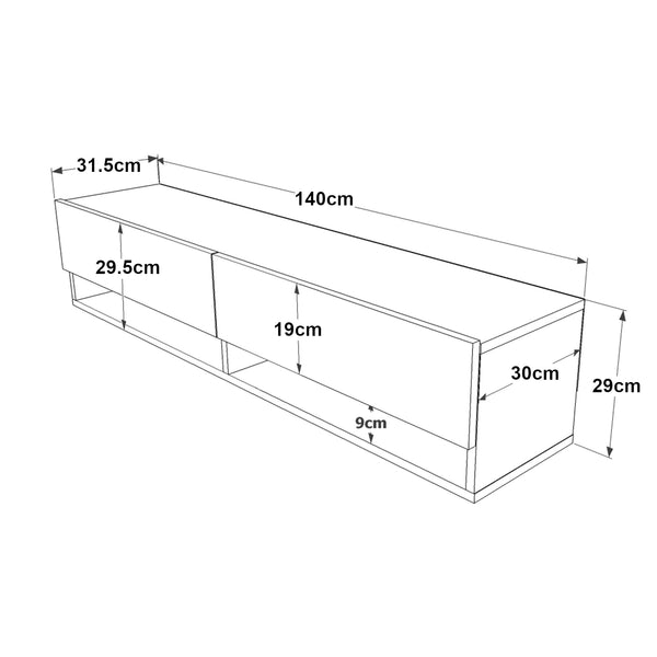 Fernsehtisch Laitila 140x31.5x29.5cm Eiche rustikal/Weiss