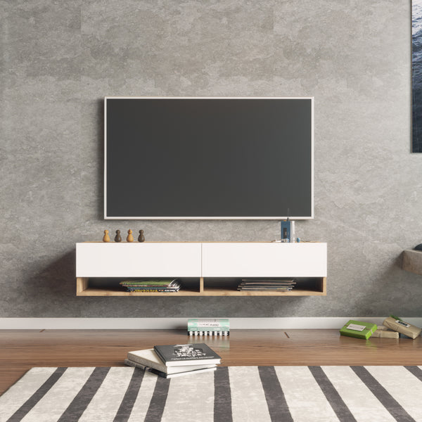 Fernsehtisch Laitila 140x31.5x29.5cm Eiche rustikal/Weiss