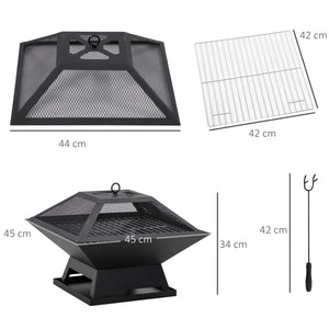 Feuerschale mit Grill und Funkenschutz 45x45cm