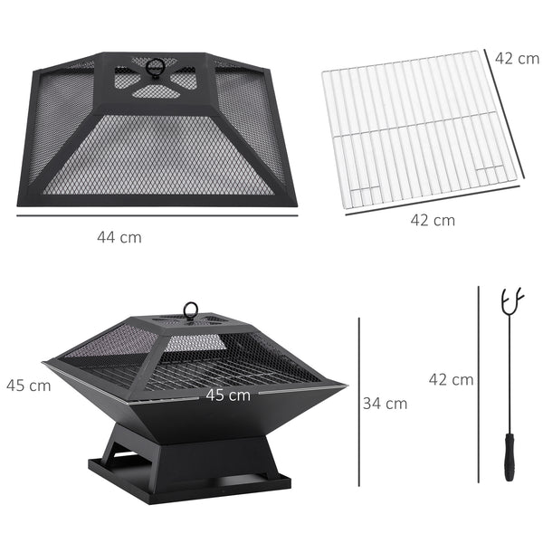 Feuerschale mit Grill und Funkenschutz 45x45cm