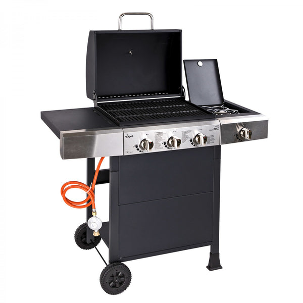 Dema - Gasgrill Gas Grill Grillwagen Barbecue BBQ 4 Flammen 12,6 kW 107x53x102 cm