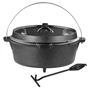 Dema - Gusseisen Feuertopf Dutch Oven Schmortopf Kessel 12 l für Lagerfeuer Feuerstelle