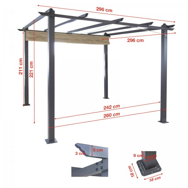 Pergola Freiburg, beige mit Sonnendach