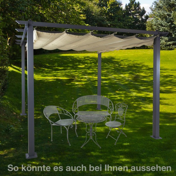 Pergola Freiburg, beige mit Sonnendach
