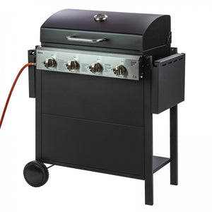 Gasgrill Grillwagen Texas 4X, 4 Brenner, Grillrost 59x35 cm, 12 kW m. Ablagen