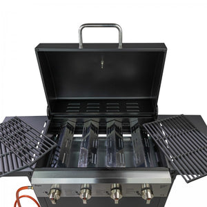 Gasgrill Grillwagen Texas 4X, 4 Brenner, Grillrost 59x35 cm, 12 kW m. Ablagen