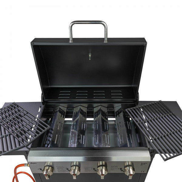 Gasgrill Grillwagen Texas 4X, 4 Brenner, Grillrost 59x35 cm, 12 kW m. Ablagen