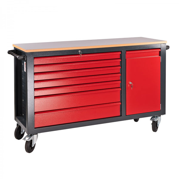 Dema - Mobile Werkbank Werktisch Arbeitstisch auf Rädern rot / anthrazit 180x48x104 cm