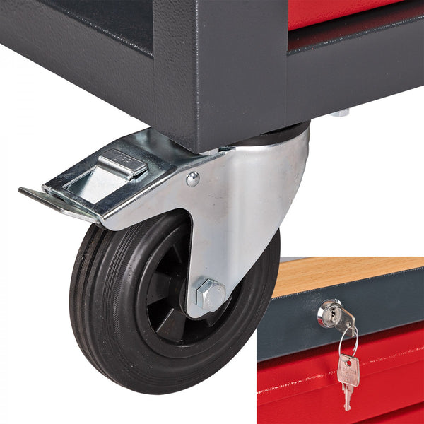 Dema - Mobile Werkbank Werktisch Arbeitstisch auf Rädern rot / anthrazit 180x48x104 cm