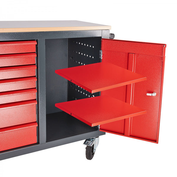 Dema - Mobile Werkbank Werktisch Arbeitstisch auf Rädern rot / anthrazit 180x48x104 cm