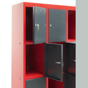 Dema - Schließfachschrank Umkleideschrank Wertfachschrank Spind 12 Fächer rot/anthrazit