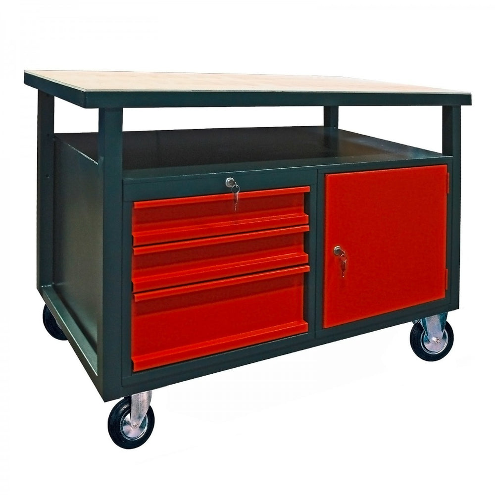 Dema - Profi-Werkbank 3 Schubl/1 Tür rot/anthrazit