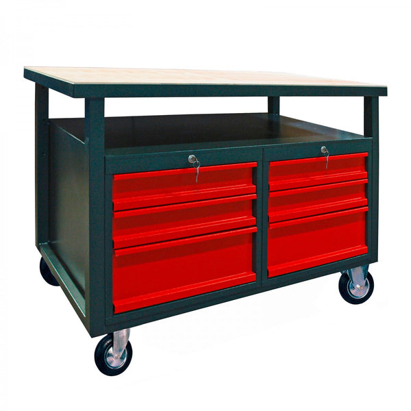 Dema - Profi-Werkbank 6 Schubladen + Rollen anthr. / rot