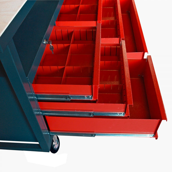 Dema - Profi-Werkbank 6 Schubladen + Rollen anthr. / rot