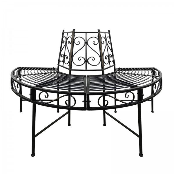 Panchina da albero, panchina da giardino, panchina da parco, panchina circolare, panchina semicircolare, panchina in metallo, nera, Ø 125 cm