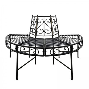 Baumbank Gartenbank Parkbank Rundbank Halbrundbank Bank Metall schwarz Ø 125 cm