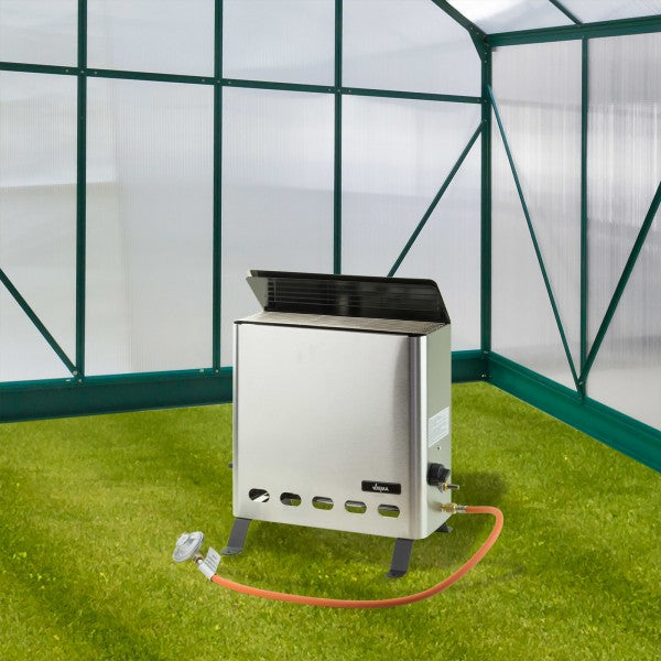 Gewächshausheizer Gasheizer Gewächshaus Heizer Heizung 4,2kW Edelstahl + Zubehör
