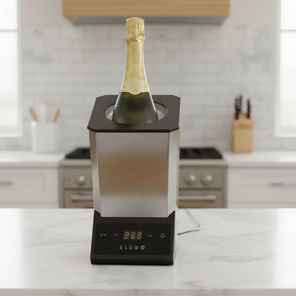 Flaschenkühler Edelstahl für 1 Flasche elektrisch silber