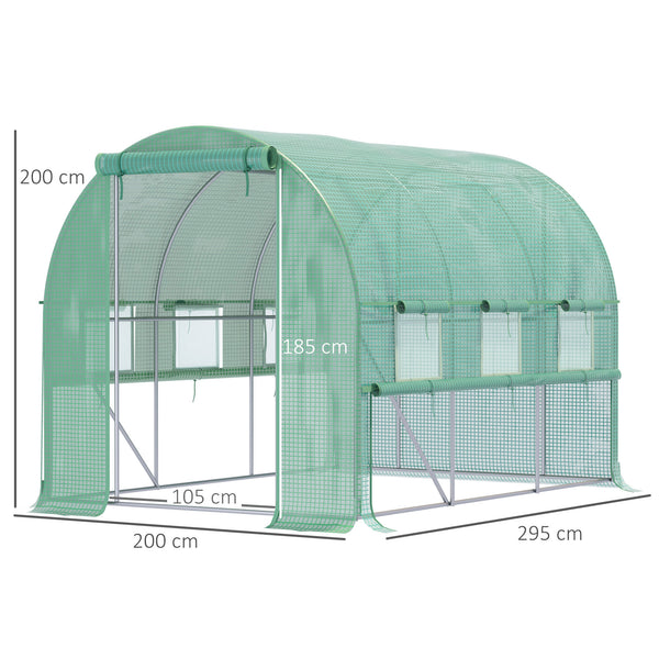 Foliengewächshaus 2.95x2x2m Tunnel-Folienzelt 6 Fenster