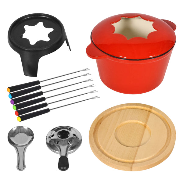 Fondue Set Gusseisen 10-teilig rot