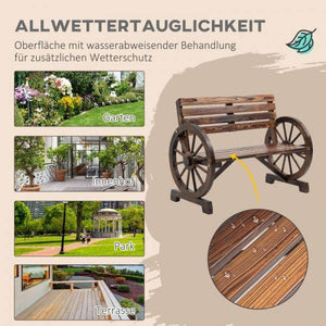 Outsunny Gartenbank, Wagenrad-Design, für 2 Personen, Naturholz, dunkelbraun