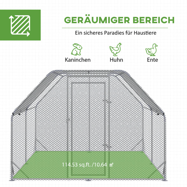 Freilaufgehege mit Schatten Dach 280x380x195cm mit Tür
