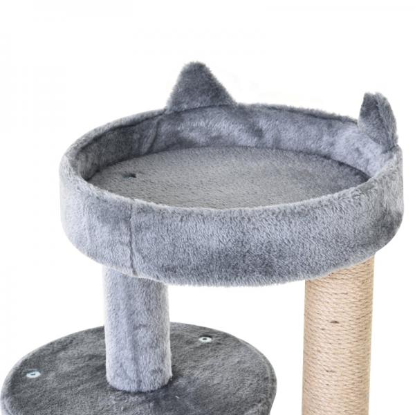 Katzenbaum 4-Stock Katzenhöhle mit Spielbällen Sitzstange Sisalsäule Sisal Plüsch Grau