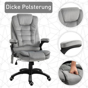 Bürostuhl mit Massagefunktion, höhenverstellbarer Chefsessel, ergonomischer Drehstuhl, PU-Räder, Grau