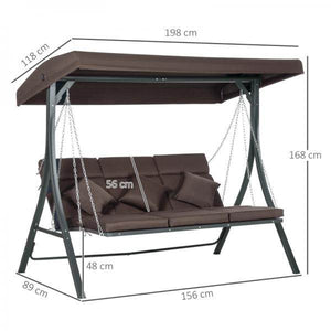Hollywoodschaukel, für 3 Personen, verstellbares Sonnendach, bis 270 kg, braun