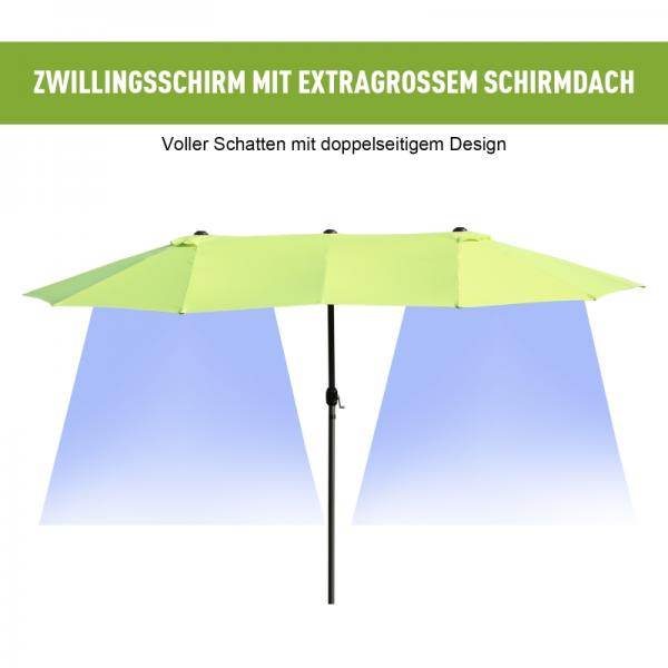 Sonnenschirm Gartenschirm Doppelsonnenschirm mit Handkurbel Grün Oval