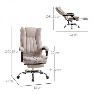 Bürostuhl Drehstuhl mit Liegefunktion Fussstütze Sitzhöhenverstellung Mikrofaser Beige+Schwarz+Silber