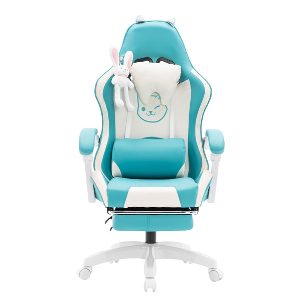 Gamingstuhl Bürostuhl Leder WINIFRED blau/weiss