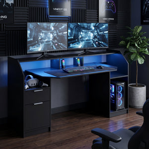 Gamingtisch LED REGULUS 180 x 66 x 91 cm schwarz