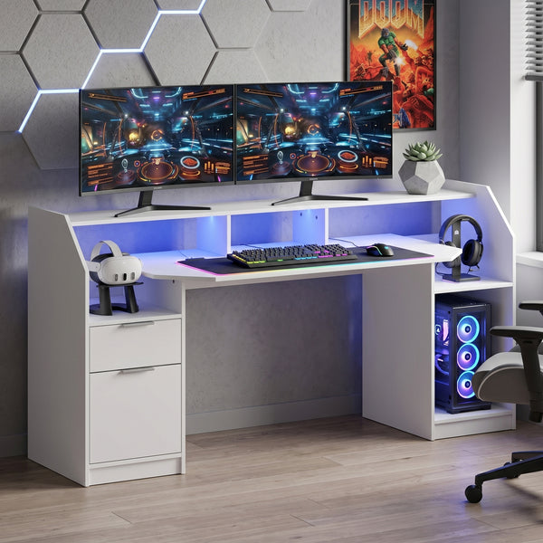Gamingtisch LED REGULUS 180 x 66 x 91 cm weiss