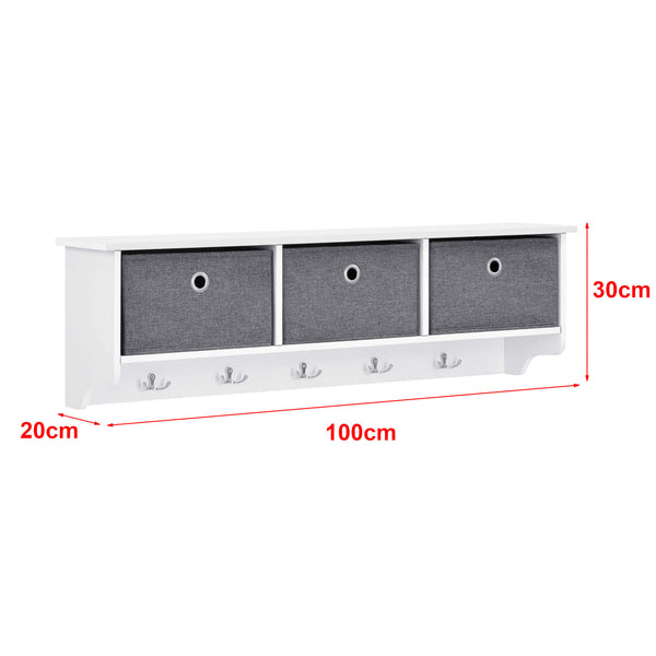 Porte-manteau mural Horsens avec boîtes de rangement, 100 x 20 x 30 cm