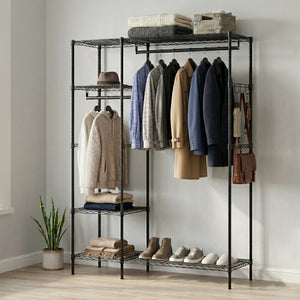 Garderobe Kleiderständer 114 x 195 cm mit 3 Stangen schwarz